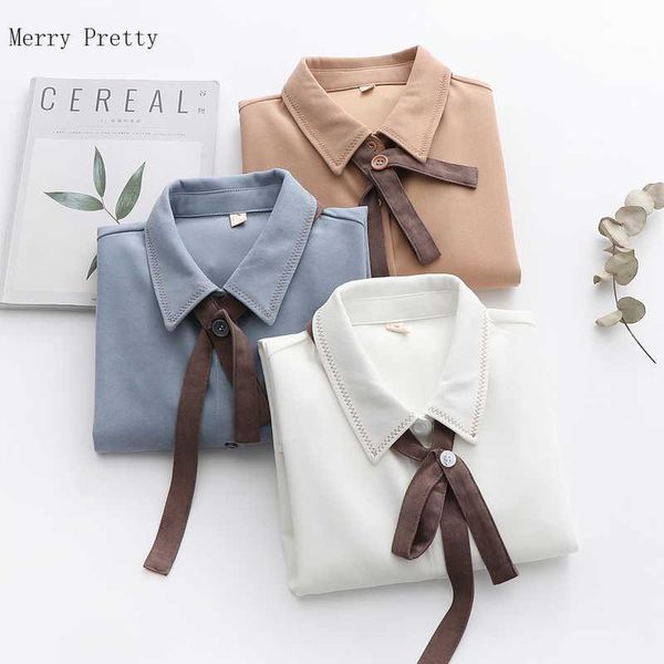 

solid lace up casual shirts women summer vintage long sleeve turndown collar cotton blouse female single-breasted 210526, White