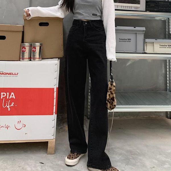 

women's jeans spring autumn black high-waisted clothing straight loose high street mopping wide-leg pants boyfriend, Blue