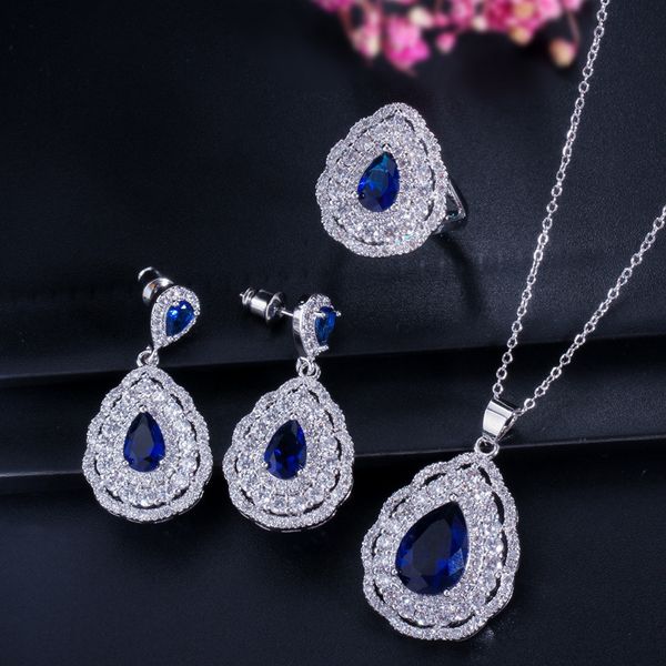 

selling jewelry anti allergy zircon necklace earring set chain female, Black