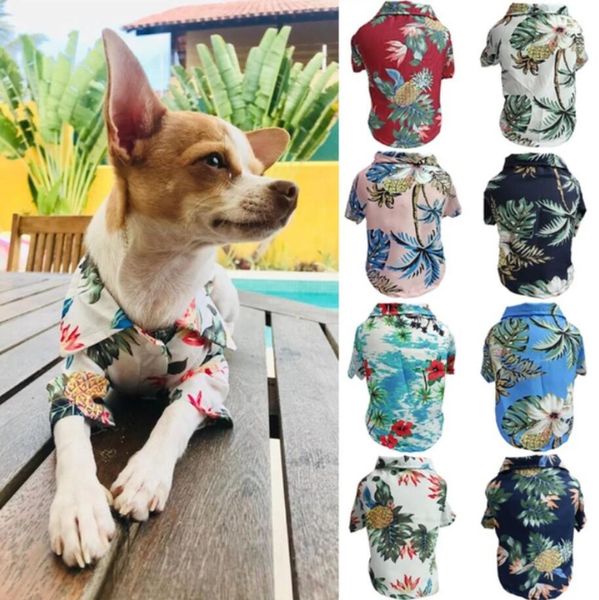 Hawaiianische Hundekleidung, cooler Strand-Stil, für Hunde und Katzen, kurzärmeliges Kokosnussbaum-Druck, 2022, neues Mode-Geschenk für Haustierbekleidung