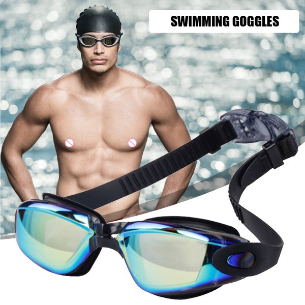 

men women goggles water sports electroplate waterproof diving eyewear swimming with earplugs nose clip