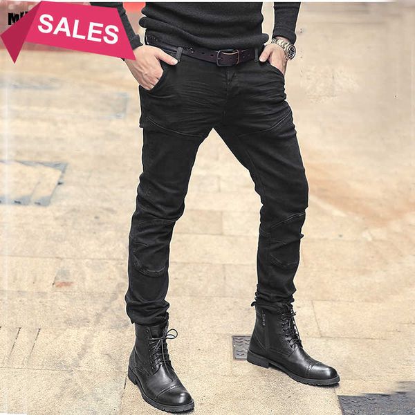 

men autumn winter new style waist matching black straight tube slim fashion men's button fly pleated retro jeans k755, Blue