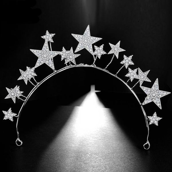 

hair clips & barrettes luxury sparkly crystal star tiaras crowns hoop silver plated bride headdress rhinestone hairbands wedding accessories, Golden;silver