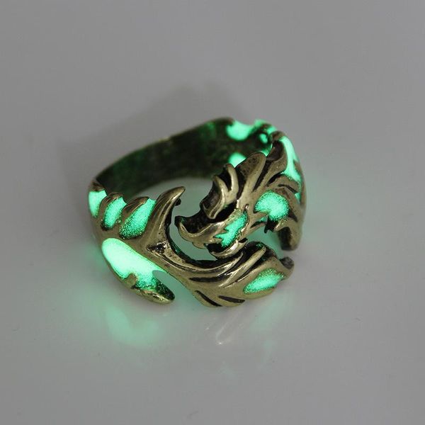

wedding rings fashional vintage luminous dragon finger for men women glow in the dark ring jewelry accessories, Slivery;golden