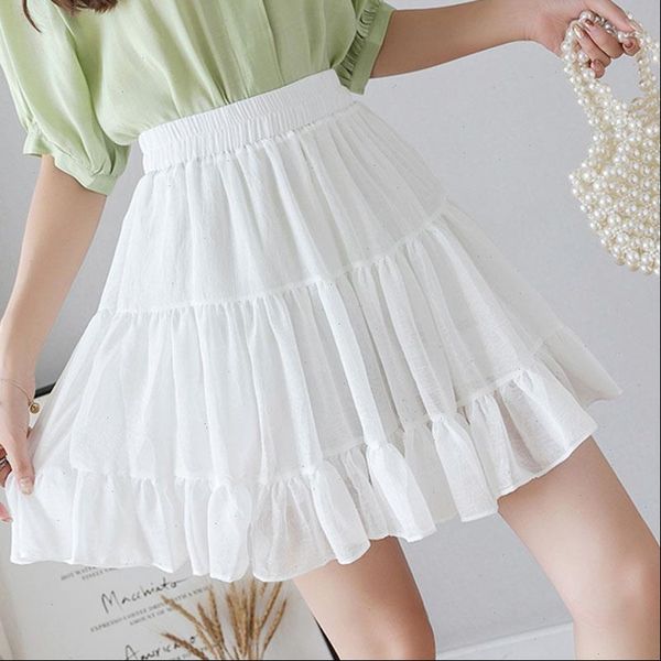 

chiffon mini skirts women fashion solid high waist pleated short skirts korean style jupe femme 2021 summer, Black