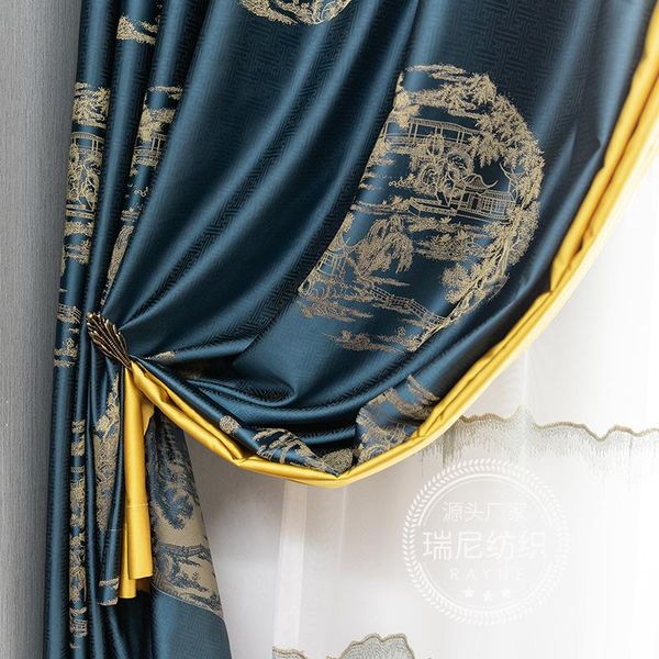 

custom high-precision stitching high-end curtains for living room bedroom study modern chinese jacquard blackout curtains tulle