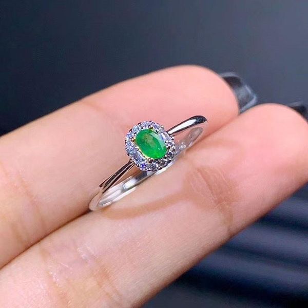 

cluster rings xin yipeng gemstone jewelry s925 sterling silver plated white gold inlaid real natural emerald ring fine holiday gift for wome, Golden;silver