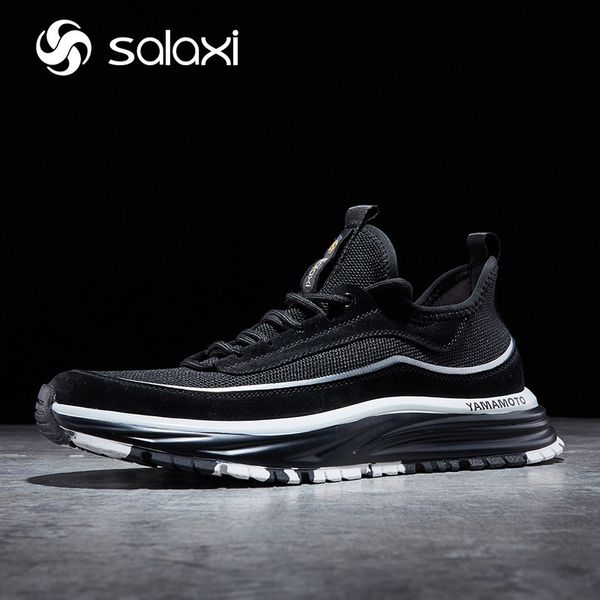 

men's sports casual 2021 new breathable men's running trend daddy versatile korean flying woven shoes, Black