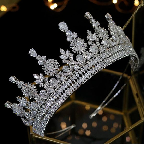 

asnora new luxury tiara fashion accessories crystal crown bride tiara wedding hair accessories headdress zirconia jewelry, Golden;silver