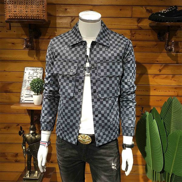 

2021 autumn/winter new chess lapel european young thin jacket trend of light size luxury jackets for men's clothesl7lm, Black;brown