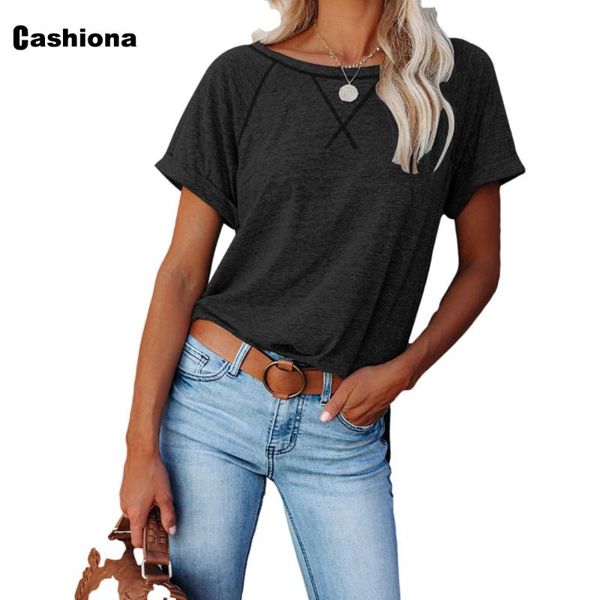 

women's t-shirt cashiona 2021 summer solid color casual round neck basic shirt pullovers women clothing plus size s-2xl, White