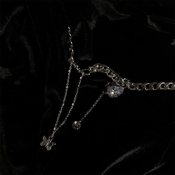 

pendant necklaces trendy water drop cz zircon necklace chunky curb chain tassel butterfly choker gifts, Silver