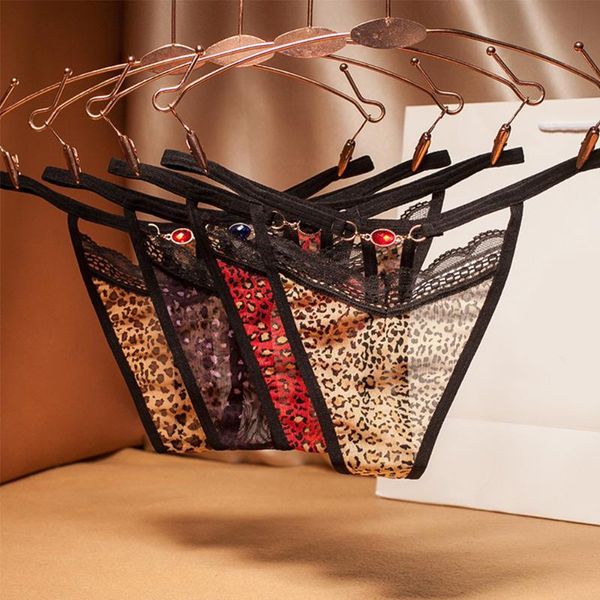 

hollow women leopard thong light luxury lace full transparent temptation low waist female panties t pants g-string, Black;pink