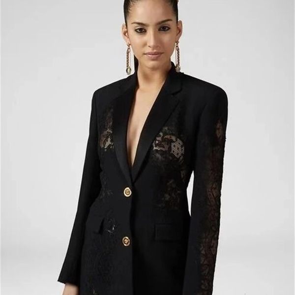 

fashion long black sleeve lace celebrity thin jacket 6m2a, Black;brown