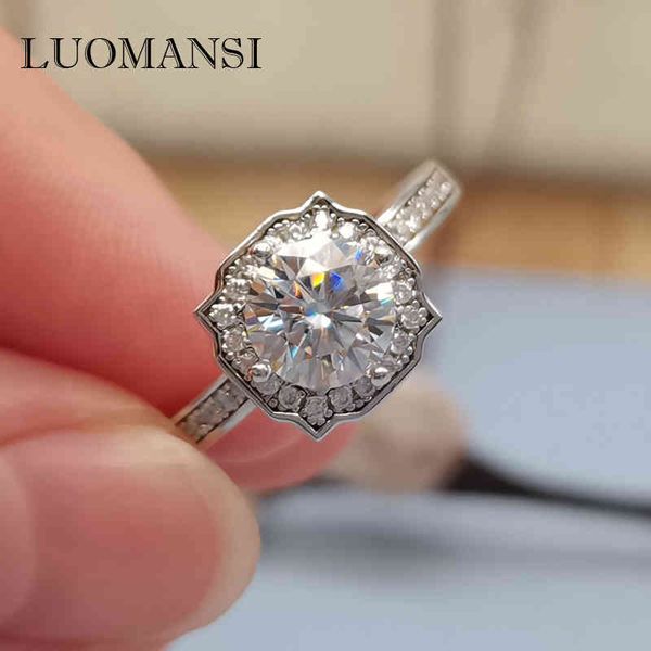 

luomansi geometric square 1ct moissanite passed test woman ring s925 sterling silver party anniversary jewelry, Slivery;golden