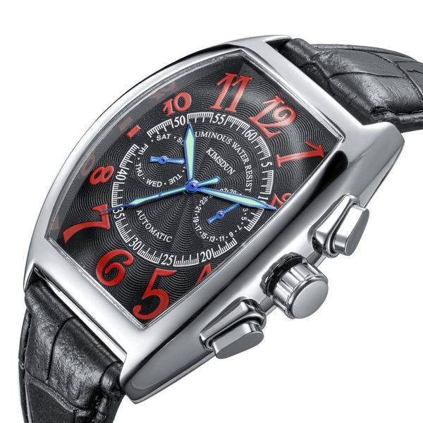 

wristwatches business luminous men's trendy leather strap tonneau mirror fashion automatic mechanical luxury watches wa96, Slivery;brown