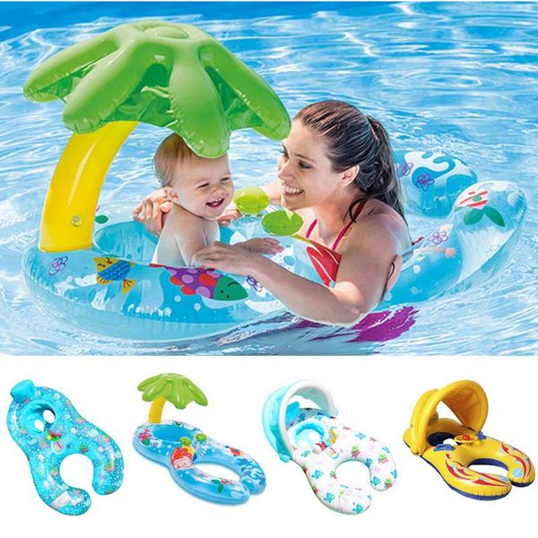 

life vest & buoy sunshade inflatable children with mother swim baby swimming seat circle ring toy double rings kids float