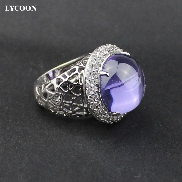 

cluster rings lycoon fashion women azorit genuine austrian cubic zircon with transparent purple crsytal woman formal ring, Golden;silver