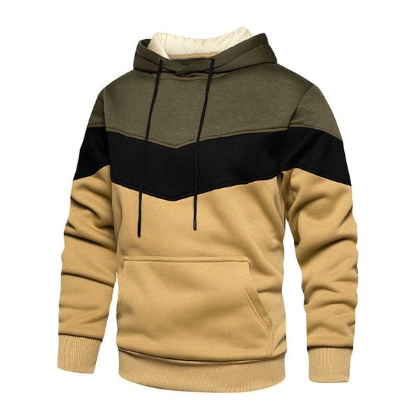 

men's hoodies & sweatshirts 2021 male fashion autumn winter outwear patchwork hooded sweatshirt clothing casual loose fleece warm stree, Black