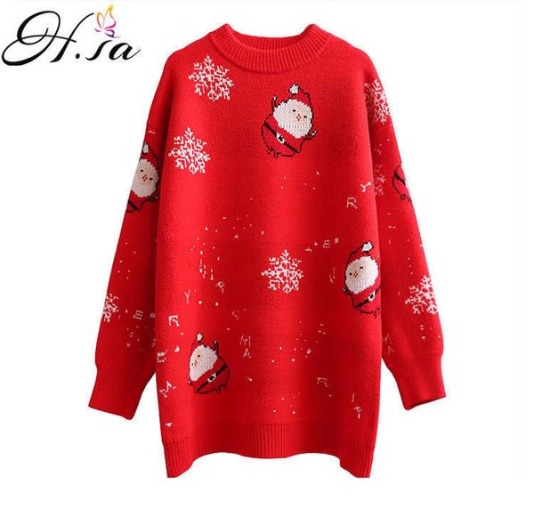 

h.sa christmas sweater for women winter knit jumpers long sleeve knitwear oversized pull femme thick warm snowman sweater 210716, White;black