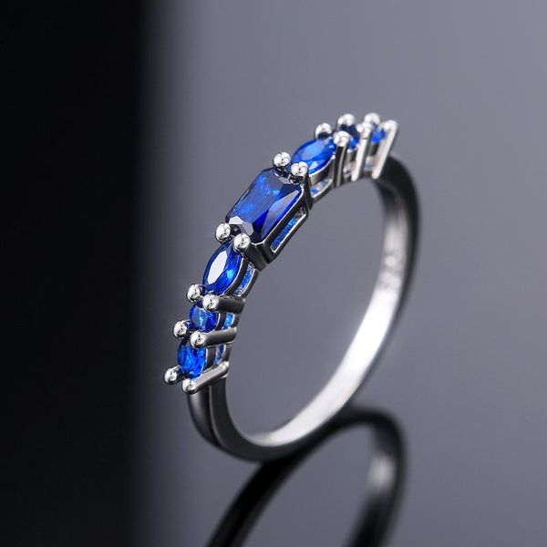 

wedding rings fashion luxury square zircon ladies ring 2mm simple blue rhinestone women's engagement jewelry, Slivery;golden