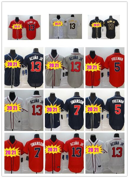 

2020 brave jersey atlanta 13 ronald acuna jr jersey 5 freddie an 7 dansby swanson deion sanders braves baseball jerseys, Blue;black