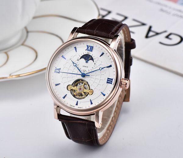 

2021 luxury watches large flywheel automatic mechanical watch designer watches pate brand leather strap casual sports style, Slivery;brown