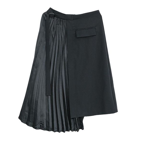 

skirts lanmrem spring korean fashion pleated split joint irregular half-body skirt personality black bottoms for women 2021 yh782