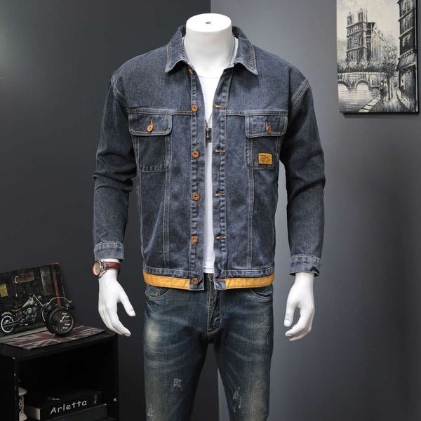 

autumn and winter ashy men's brand handsome fashion coat personality trend versatile jeans jacket, Black;brown