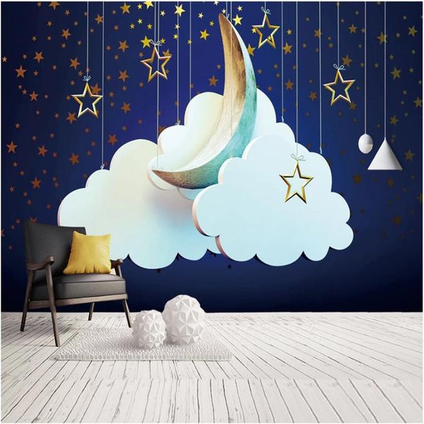 

wallpapers custom wallpaper for kids room 3d stereo blue starry moon stars children cartoon environmental mural wall papers home decor