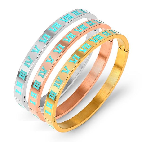 

bangle blue enamel bangles & bracelets for women roman letter sliver gold stainless steel pulseiras jewelry, Black