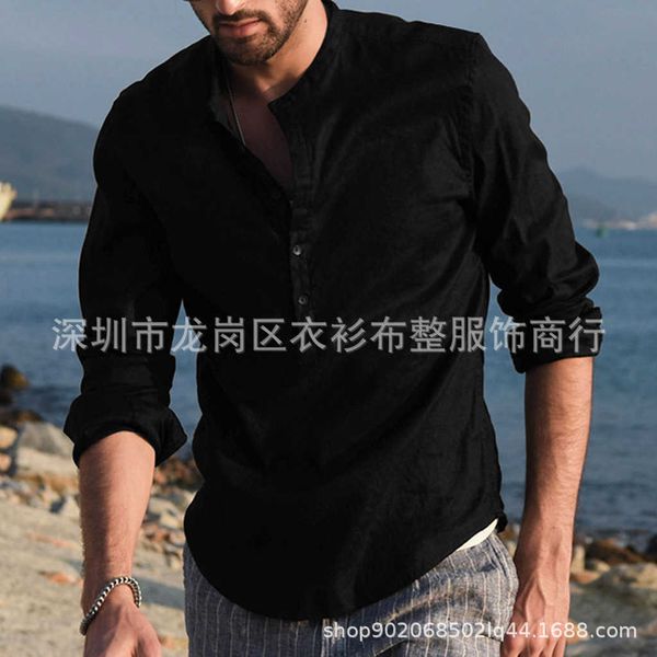 

and spring summer casual thin shirt men's pullover long sleeve youth popular stand collar, White;black