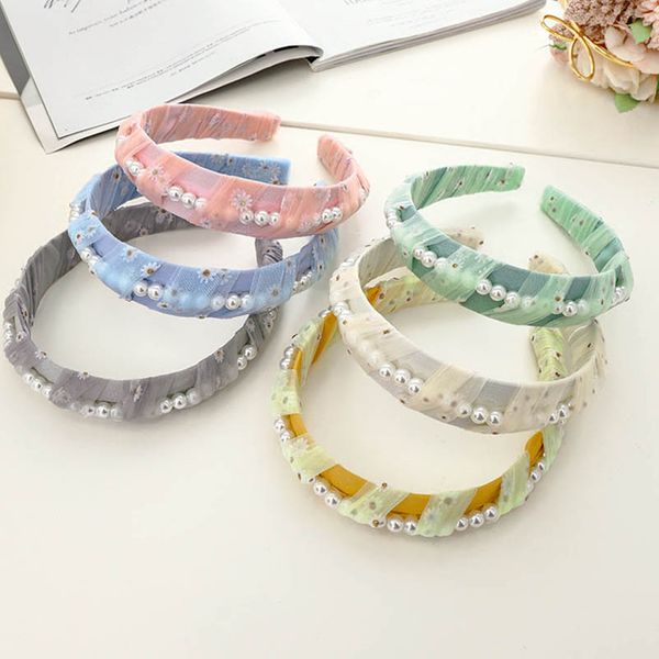 

girls hair accessories sticks accessory teenage children kids lace mesh pearl headbandss headband head bands flower b7393, Slivery;white