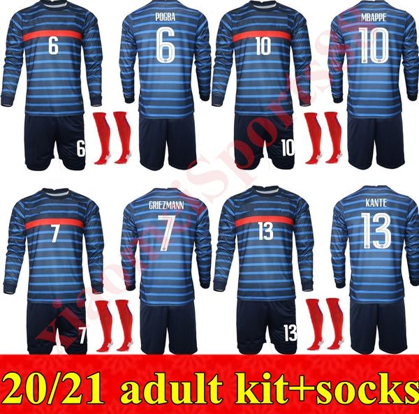 

20 21 Men kit Long sleeve Chandal Maillot de Foot francia enfant GRIEZMANN KANTE MBAPPE POGBA 2020 2021 football French Soccer Jerseys, Black
