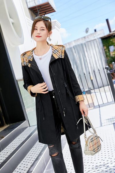 

women's trench coats long classic windbreaker waterproof british high-end english style autumn winter gabadian solid color size coat g6, Tan;black