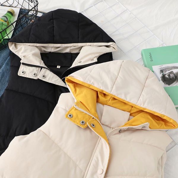 

2021 new womens sleeveless vest winter warm coat cotton padded female breasted thick fashion vests waistcoat 9yw4, Black;white