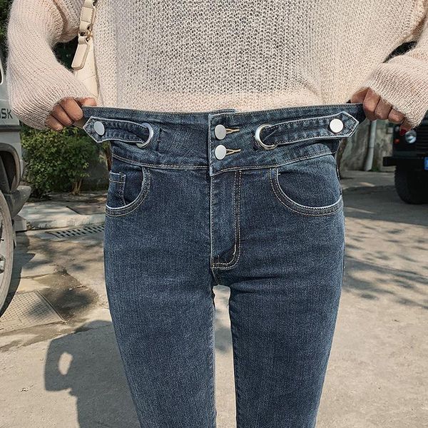 

women's jeans lguc.h 2021 skinny woman stretch push up high waist korean style pencil pants black blue jean femme unique