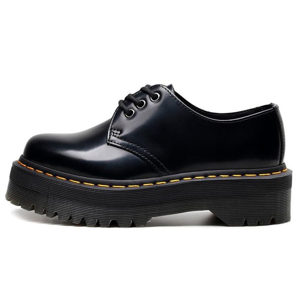 

boots leather shoes womens thick-soled low-cut british style casual short fashion work mary jane lolita, Black