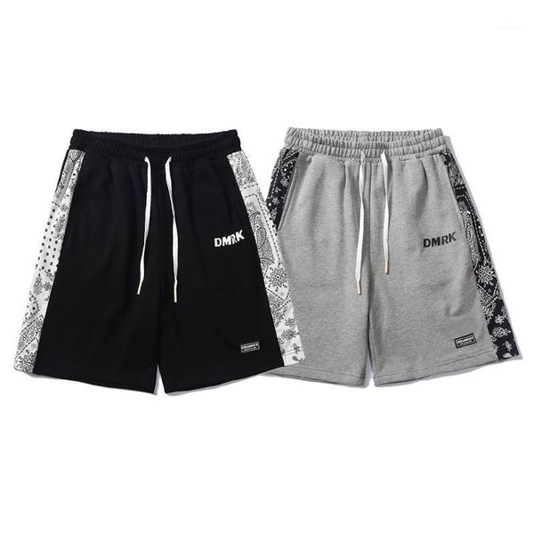 

cashew flower stitching letter printing loose men's shorts sports five-point pants men and women the same basketball, White;black