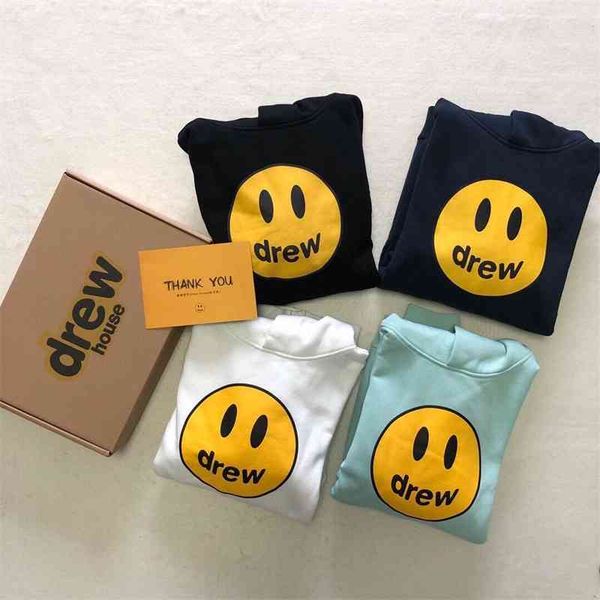 

drew house justin's smiling face is bigger than ouyang nana's same fog high street loose long sleeve hoodie, Black