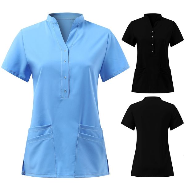 

the nurse short women decorate on v button of nursing workshop rub uniform t-shirts and english-language shirts uymc, White;black