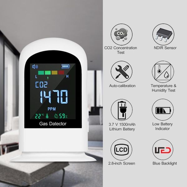 

gas analyzers air quality monitor carbon dioxide detector tester bulit-in 1500mah rechargeable co2 temperature relative humidity measurement