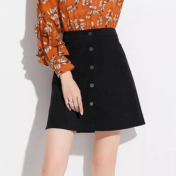 

skirts s002 casual black a-line velvet buttons front mini skirt