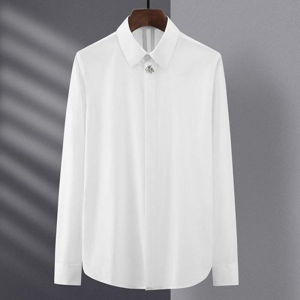 

men's casual shirts cotton male shrits luxury long sleeve bees embroidery mens fashion slim fit party man plus size 4xl, White;black