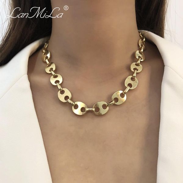

earrings & necklace lanmila 2021 fashion minimalist pig nose chain gold metal thick clavicle short for women jewelry, Silver