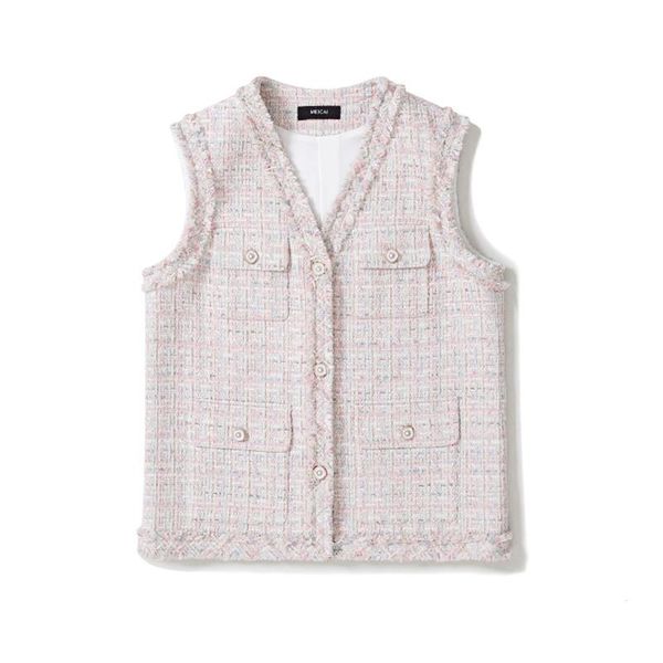 

women's vests handmade luxury waistcoat for women fashion v neck tweed single breasted vest loose outerwear coats, Black;white