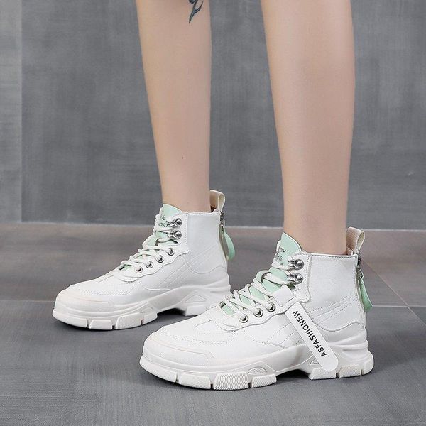 

boots fashion round toe lace up women platform non-slip ankle winter mid heel solid color shoes ladies, Black