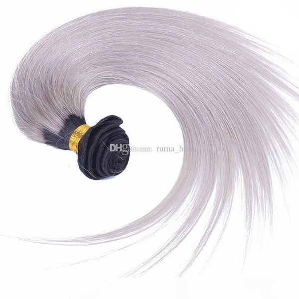

unprocessed brazilian hair ombre weave two tone color 1b grey peruvian hair bundles straight wave 3pcs lot human hair extension gray bundles, Black;brown