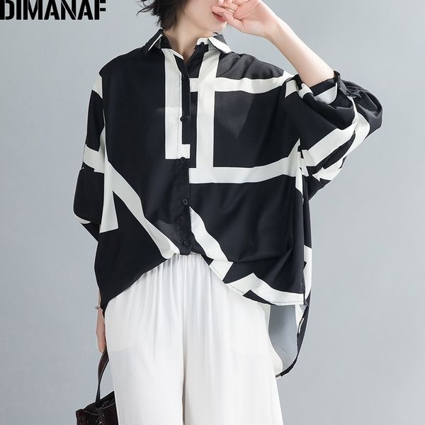 

dimanaf summer oversize women blouse shirts office lady tunic casual loose striped batwing sleeve clothing button cardigan 210315, White