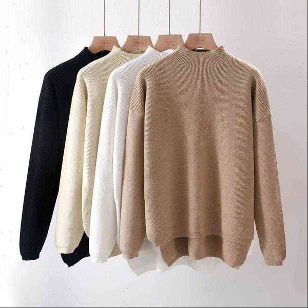 

women sweaters chic loose sweater pullover casual turtleneck long sleeve oversize knit female jumpers split thick, White;black